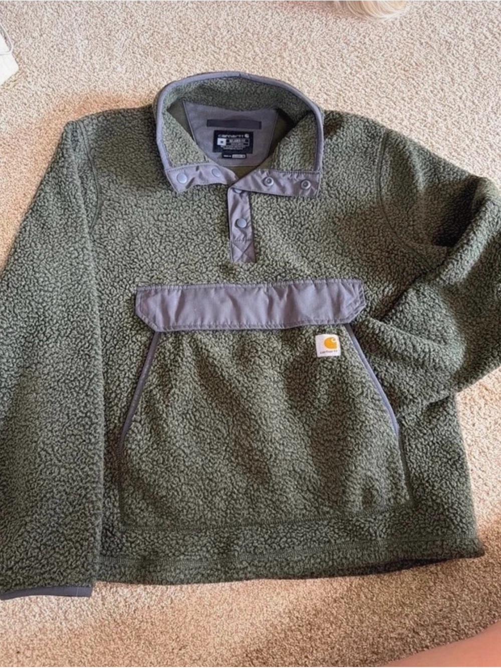 Carhartt Olive Green Sherpa Snap-Placket Pullover